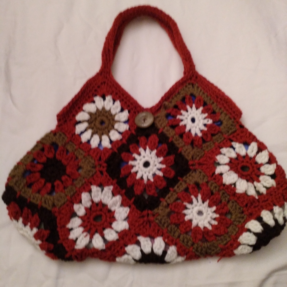 Handmade crochet floral granny square handbag